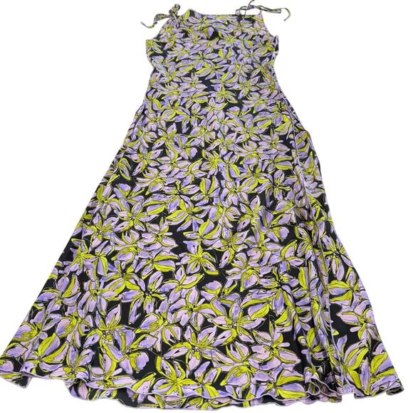 Vero Moda Dress Womens Large Purple Floral Kyra Maxi Slip Side Slip Tie Shoulder - Picture 4 of 10